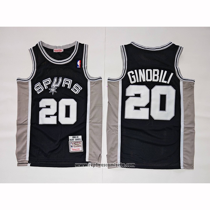 Camiseta San Antonio Spurs Manu Ginobili NO 20 Mitchell & Ness 2002-03 Negro